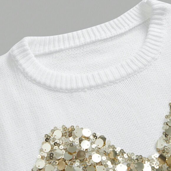 Women's Luxurious stylish Sequin detailed Long Sleeve Sweater top - Picture 5 of 9